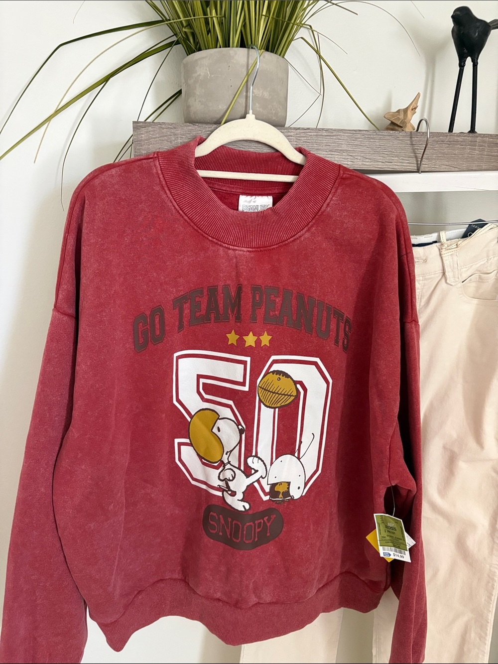 Plus Peanuts Red Crewneck Sweatshirt with Snoopy Graphic football 🏈 XL to 1x